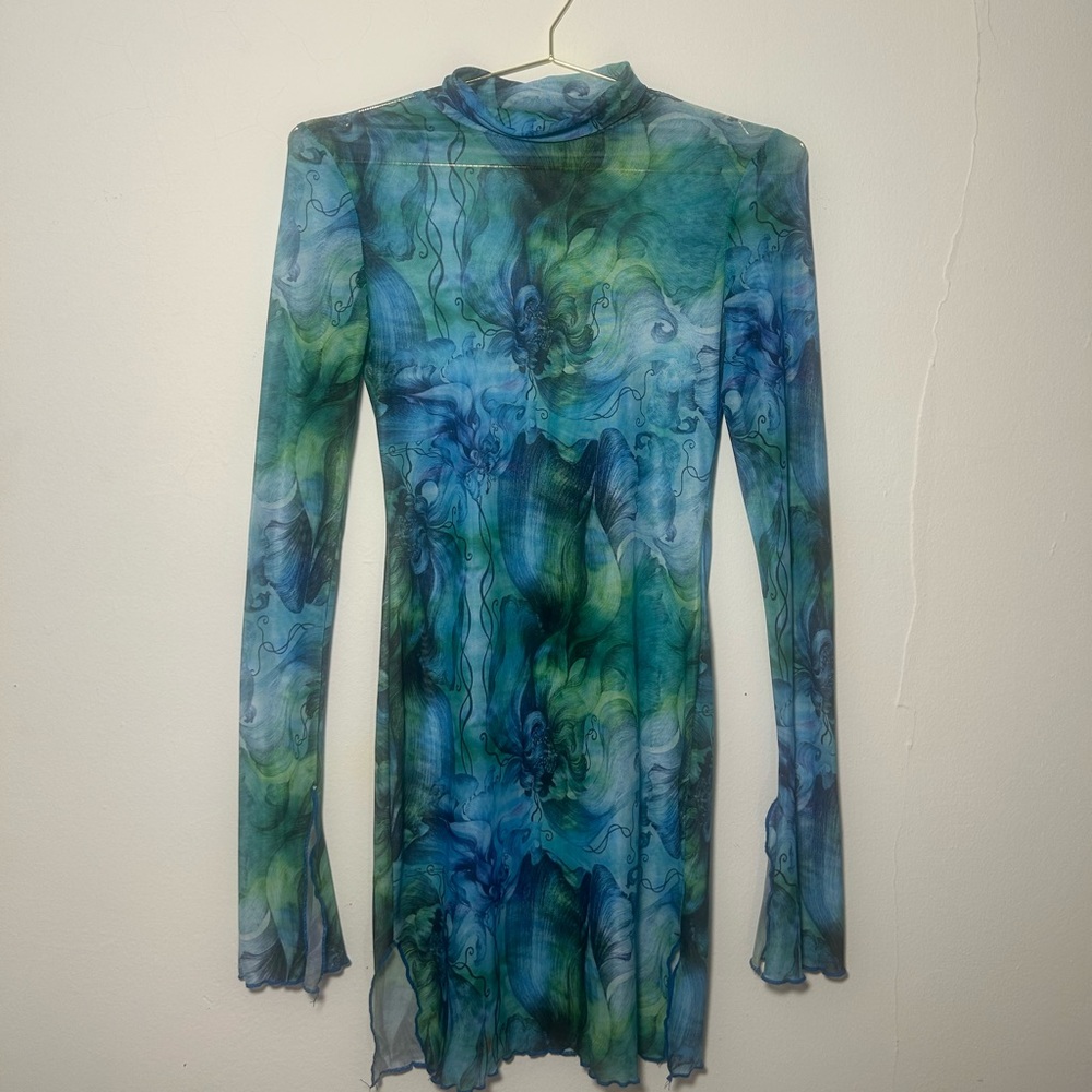 Blue and Green Mesh Swirl Dress